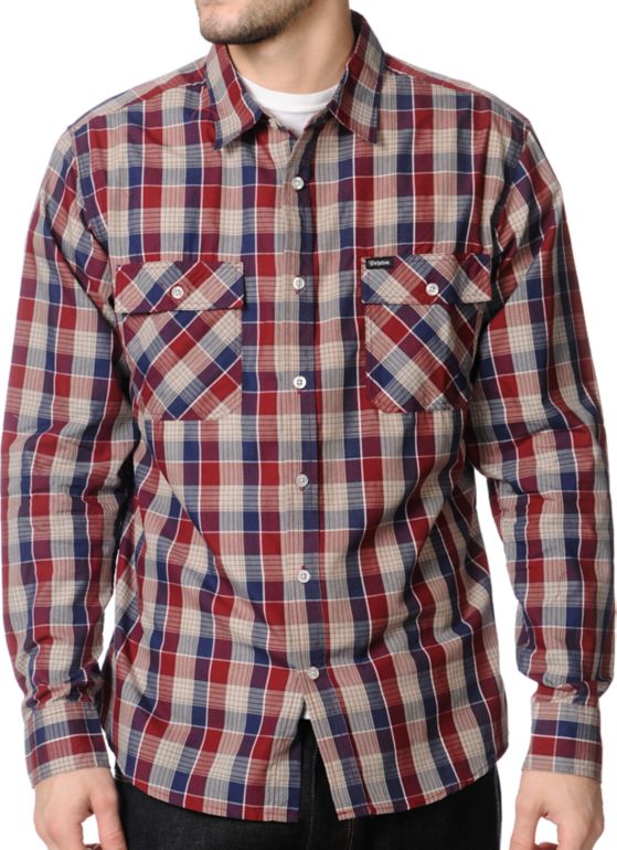 Brixton Memphis Navy Plaid Button Up Shirt