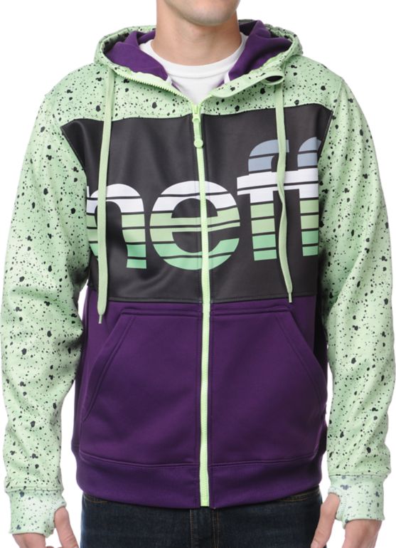 Neff Spritz Purple, Black & Green Zip Up Tech Fleece Jacket