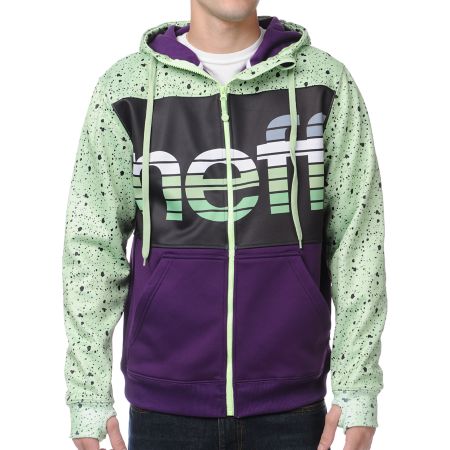 Neff Spritz Purple, Black & Green Zip Up Tech Fleece Jacket