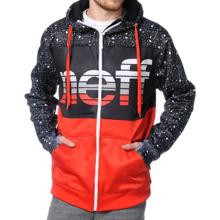 Neff Spritz Black & Red Zip Up Tech Fleece Jacket