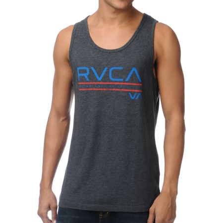RVCA Distressed Stripe Charcoal Grey Tank Top