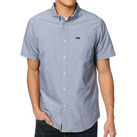 RVCA Thatll Do Blue Chambray Short Sleeve Button Up Shirt