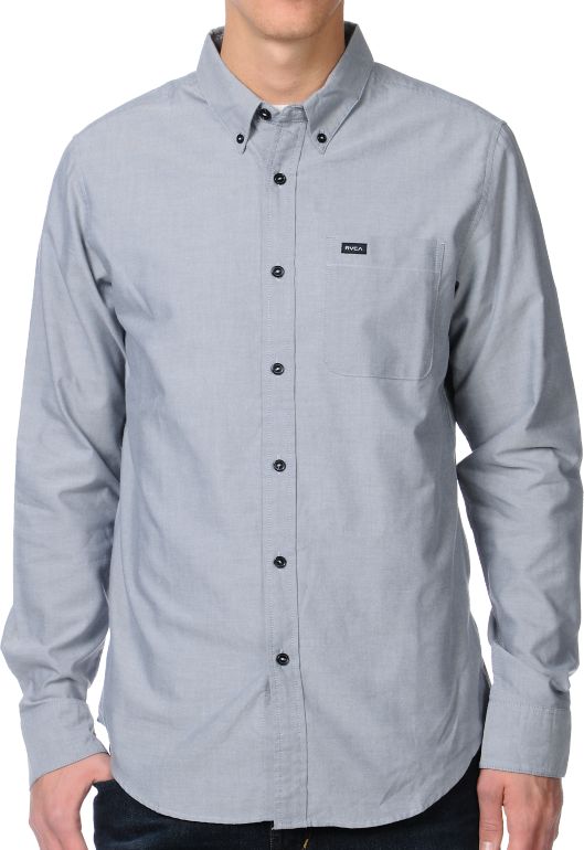 RVCA Thatll Do Grey Woven Button Up Shirt