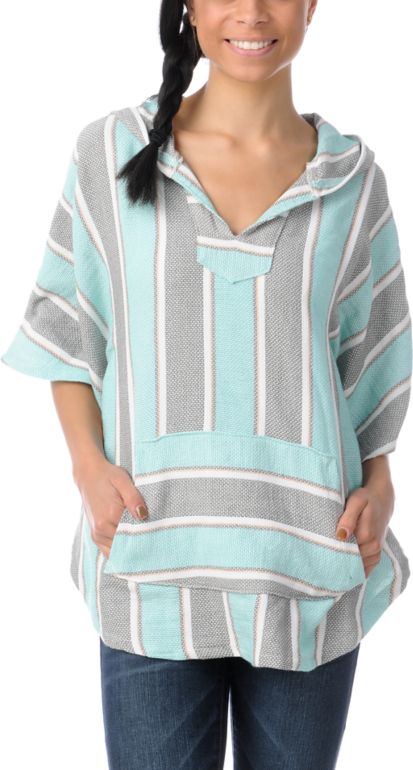 Senor Lopez Girls Grey, Mint & Peach Light Weight Shawl Poncho