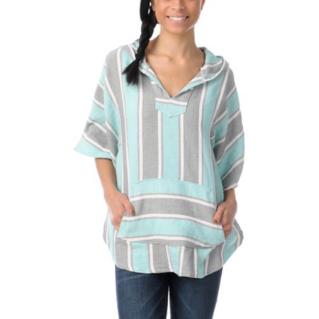 Senor Lopez Girls Grey, Mint & Peach Light Weight Shawl Poncho