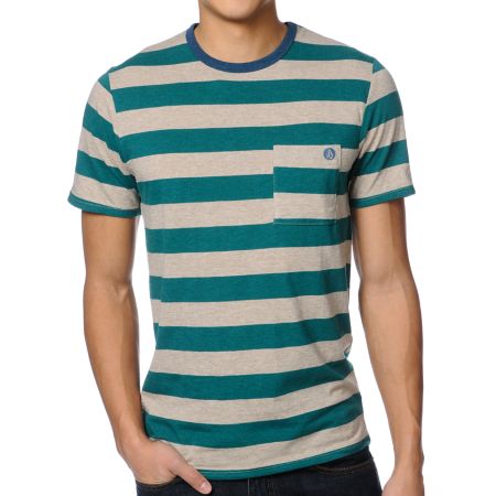 Volcom Othercircle Green Striped Crew Neck Knit Shirt
