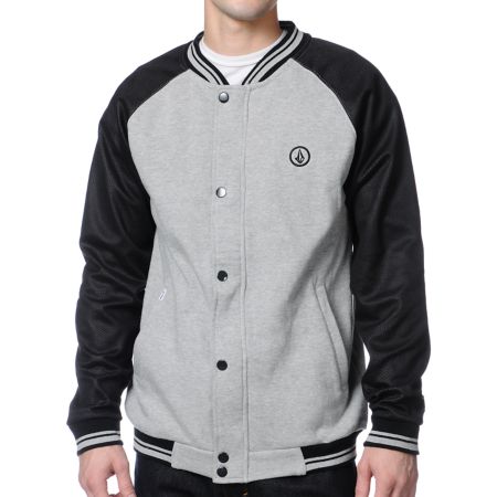 Volcom Varsity Grey & Black Fleece Varsity Jacket