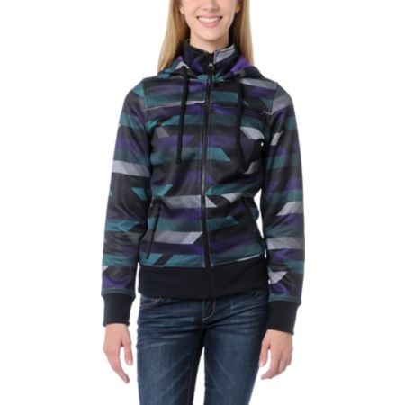 Empyre Girls Timber Black, Purple & Teal Stripe Tech Fleece Jacket