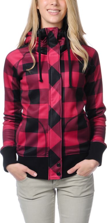 Empyre Girls Oracle Red & Black Buffalo Plaid Tech Fleece Jacket
