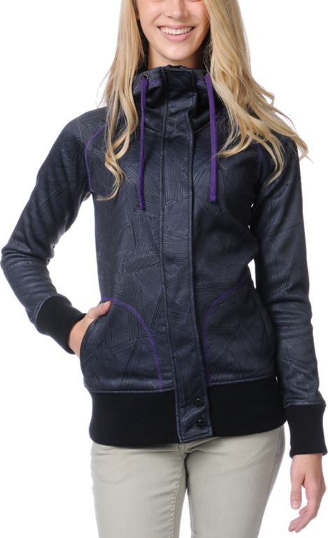 Empyre Girls Oracle Geo Print Black Tech Fleece Jacket