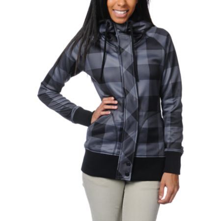 Empyre Girls Oracle Black & Grey Buffalo Plaid Tech Fleece Jacket