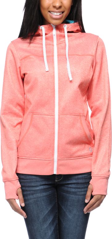 Empyre Girls Essential Heather Coral Full Zip Tech Fleece Jacket