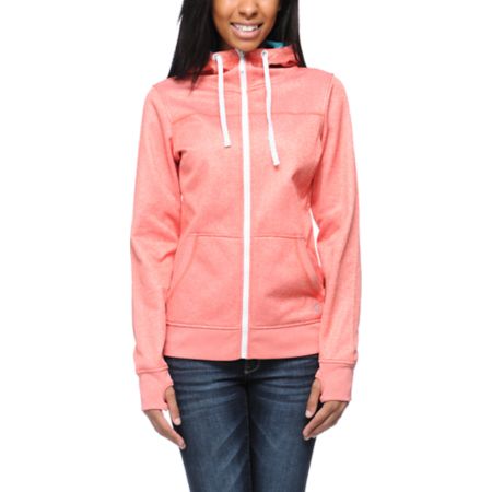 Empyre Girls Essential Heather Coral Full Zip Tech Fleece Jacket