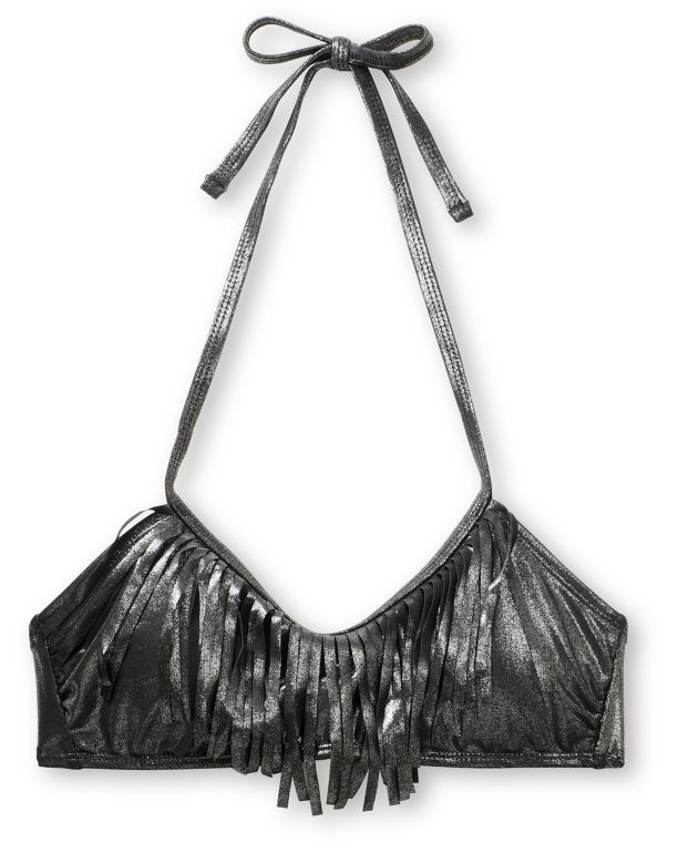Hobie Metallic Silver Fringe Bikini Top