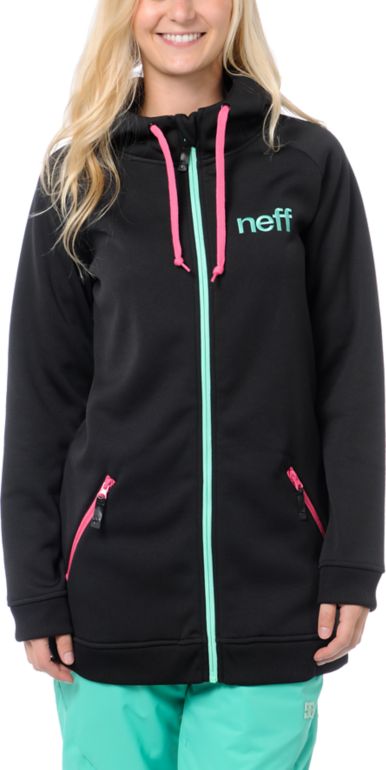 Neff Girls Daily Shred Black, Pink & Teal Tech Fleece Jacket