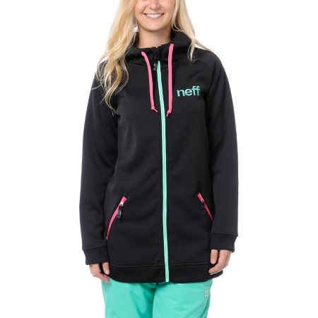 Neff Girls Daily Shred Black, Pink & Teal Tech Fleece Jacket