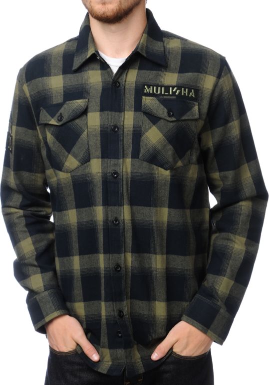 Metal Mulisha Glide Black & Green Plaid Flannel Shirt