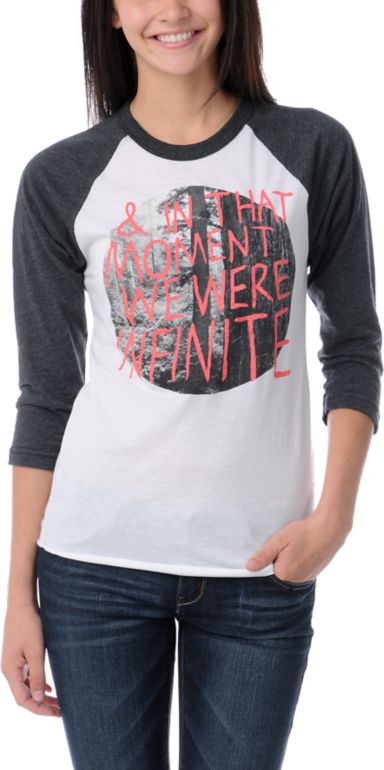 Glamour Kills In The Moment White & Charcoal Baseball Tee Shirt