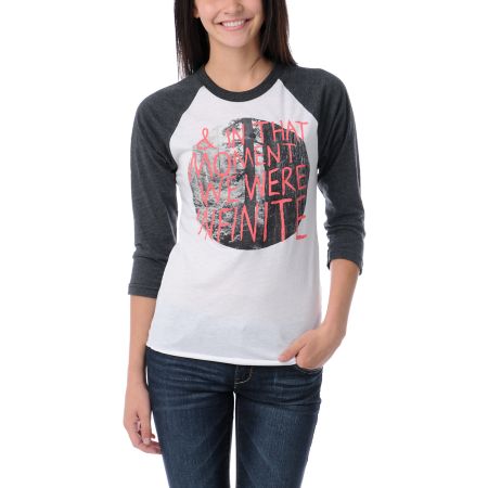 Glamour Kills In The Moment White & Charcoal Baseball Tee Shirt
