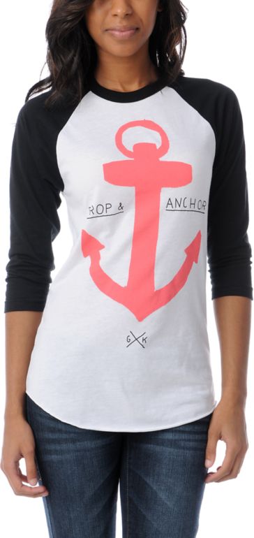 Glamour Kills Drop & Anchor White & Black Baseball Tee Shirt