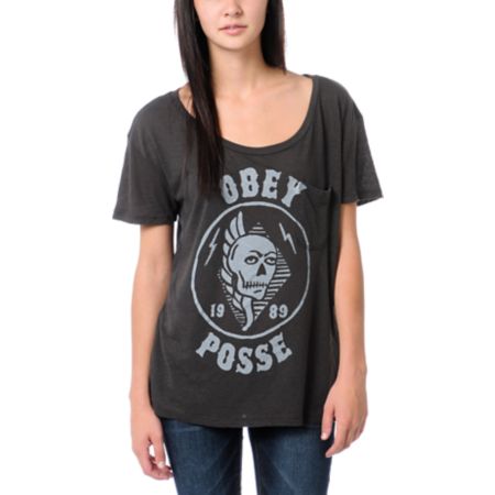 Obey Kill Em All Charcoal Grey Nubby Throwback Tee Shirt