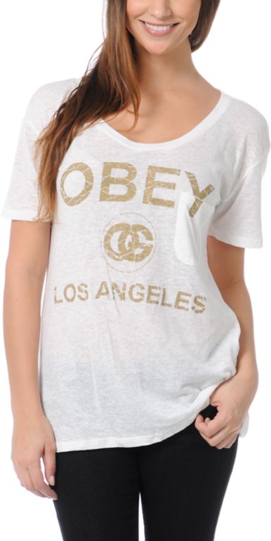 Obey Girls LA White Nubby Throwback Tee Shirt