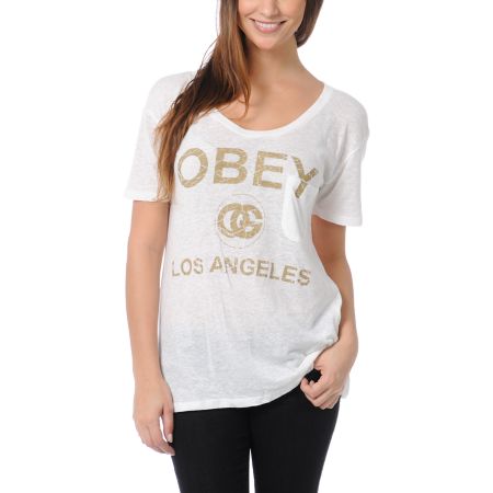 Obey Girls LA White Nubby Throwback Tee Shirt