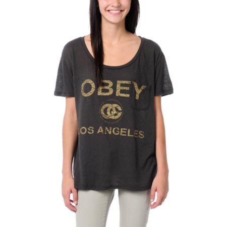 Obey LA Charcoal Grey Nubby Throwback Tee Shirt