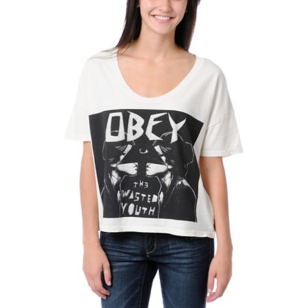 Obey Wasted Youth Grey Vintage Crop Tee Shirt