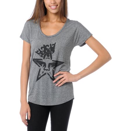 Obey Girls Star Crown Black Mock Twist Tee Shirt