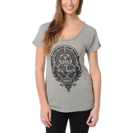 Obey Girls Peace Phoenix Mock Twist Tee Shirt