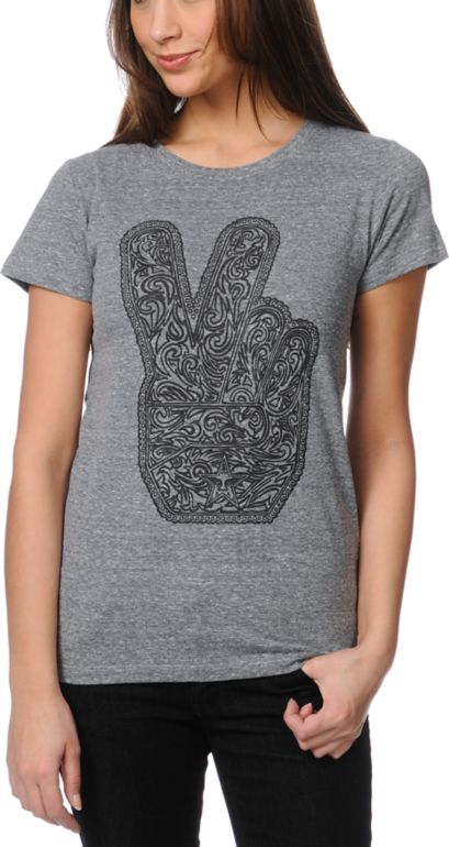 Obey Dirty Peace Fingers Heather Grey Tee Shirt