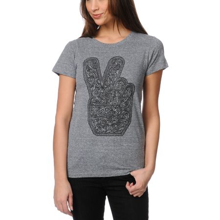 Obey Dirty Peace Fingers Heather Grey Tee Shirt