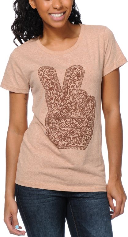 Obey Dirty Peace Fingers Heather Tan Tee Shirt
