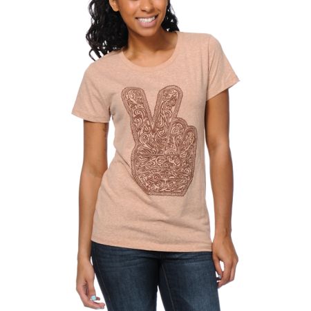 Obey Dirty Peace Fingers Heather Tan Tee Shirt