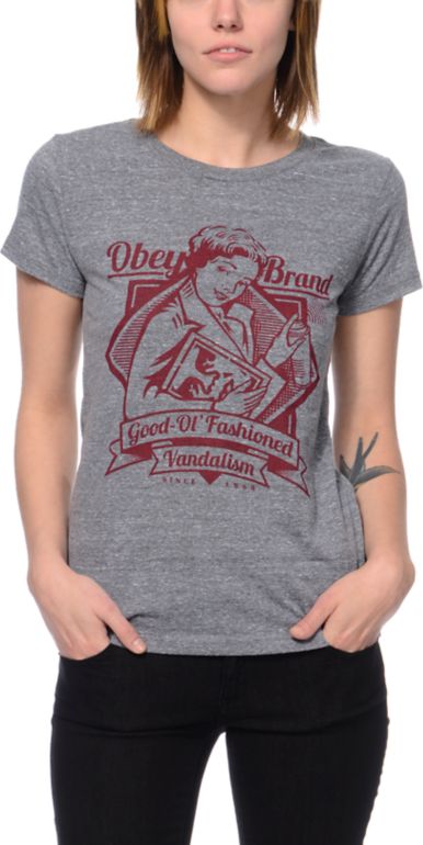 Obey Brandalism Heather Grey Tee Shirt