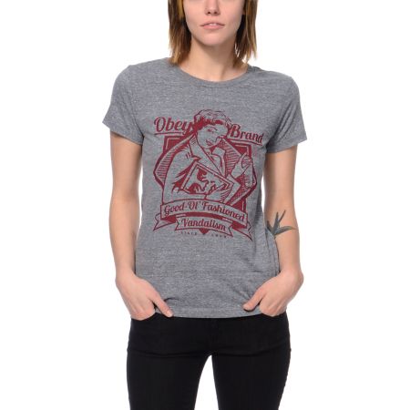 Obey Brandalism Heather Grey Tee Shirt