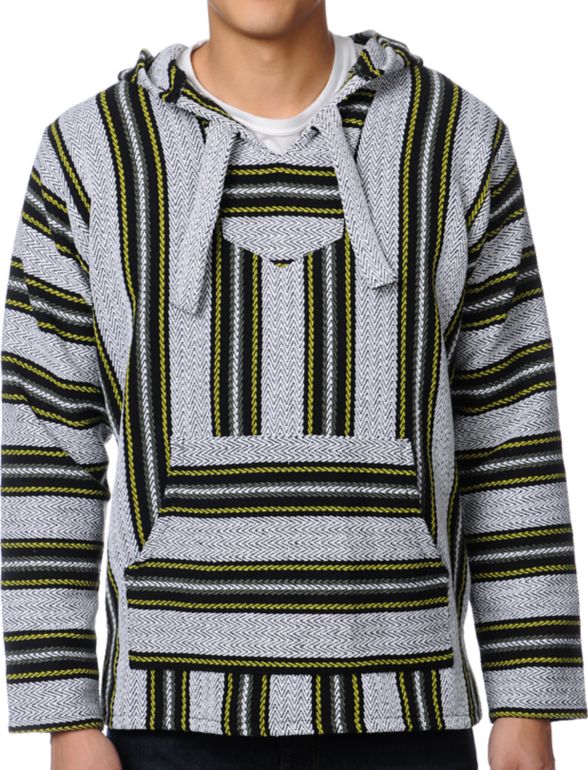 Senor Lopez White, Black, Olive & Lime Poncho