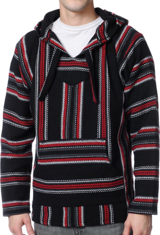 Senor Lopez Black, Charcoal & Red Poncho