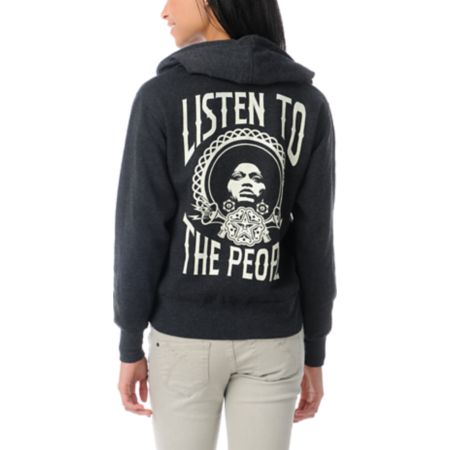Obey Girls Listen To The People Charcoal Zip Up Hoodie