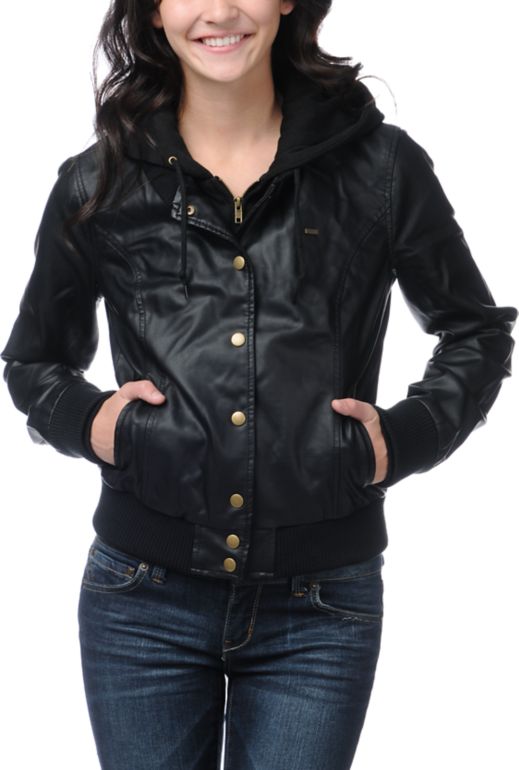 Obey Varsity Lover Black Faux Leather Jacket