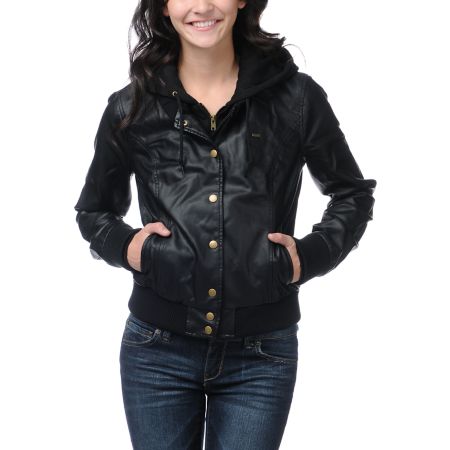 Obey Varsity Lover Black Faux Leather Jacket