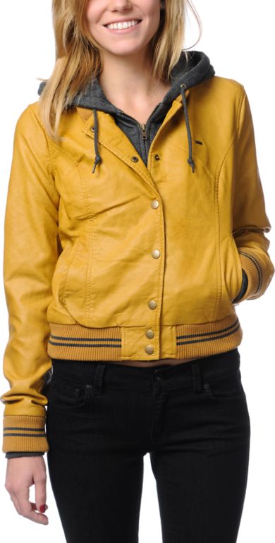 Obey Varsity Lover Amber Gold Faux Leather Jacket