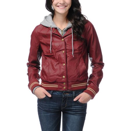 Obey Varsity Lover Burgundy Faux Leather Jacket