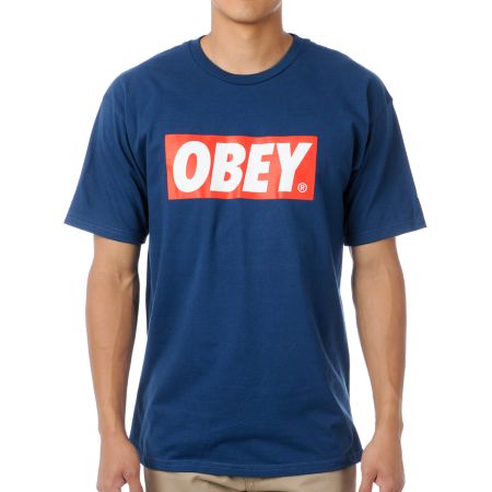 Obey Bar Logo Navy Tee Shirt