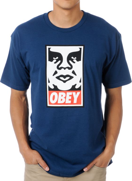 Obey Icon Face Dark Blue Tee Shirt