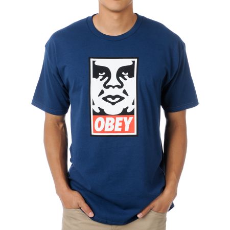 Obey Icon Face Dark Blue Tee Shirt