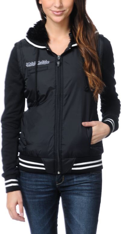 Metal Mulisha Girls Sportsman Black Vest Varsity Jacket