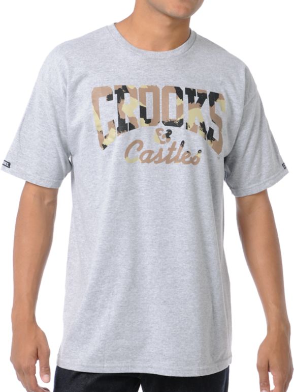 Crooks and Castles Camo Core Logo Heather Grey Tee Shirt
