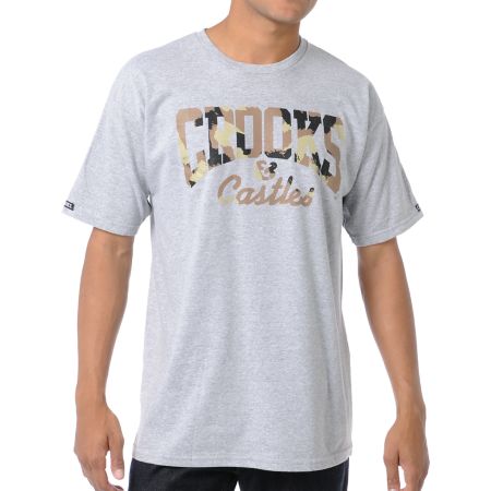 Crooks and Castles Camo Core Logo Heather Grey Tee Shirt 